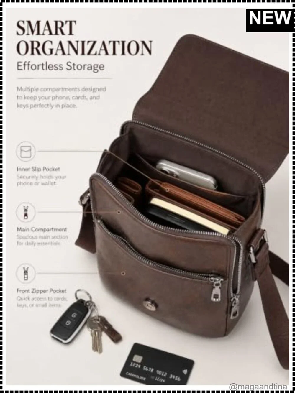 Genuine Leather Men's Crossbody Sling Bag Vintage Style Adjustable Strap Travel